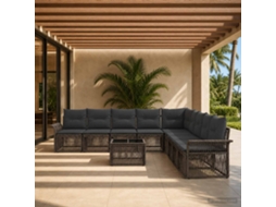 Vidaxl Conjunto De Sofá De Jardim 10 Unid. Cinzento Vime Pe