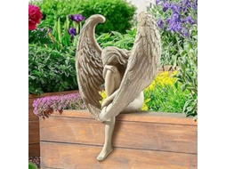 KOFIHETY Anjo De Jardim Escultura Decoração Anjo Com Asas Estátua 3d Para Jardim Figura Sentada Ornamentos De Fada