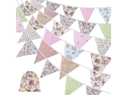 Bandeira triangular floral vintage de algodão Fasst, 42 peças, 12 metros, para festa de aniversário ou jardim.