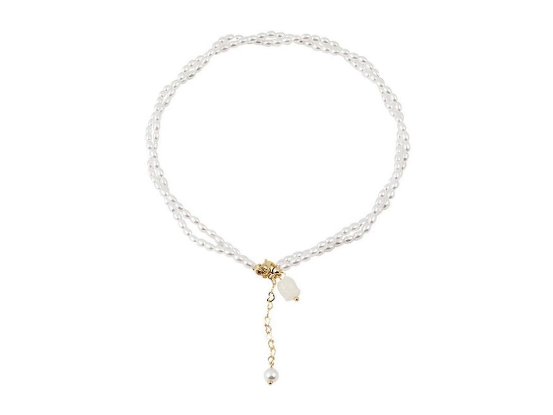 2026 collar Choker de Perlas Falsas de Doble Camada Ajustável com Flor Elegante Feito com Trabalho Fino para Mulher
