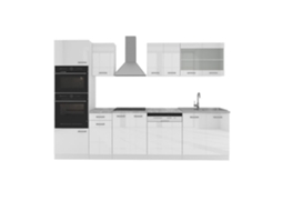Cozinha R-Line, 300 cm com armário alto, Mármore PT, Branco, Vicco