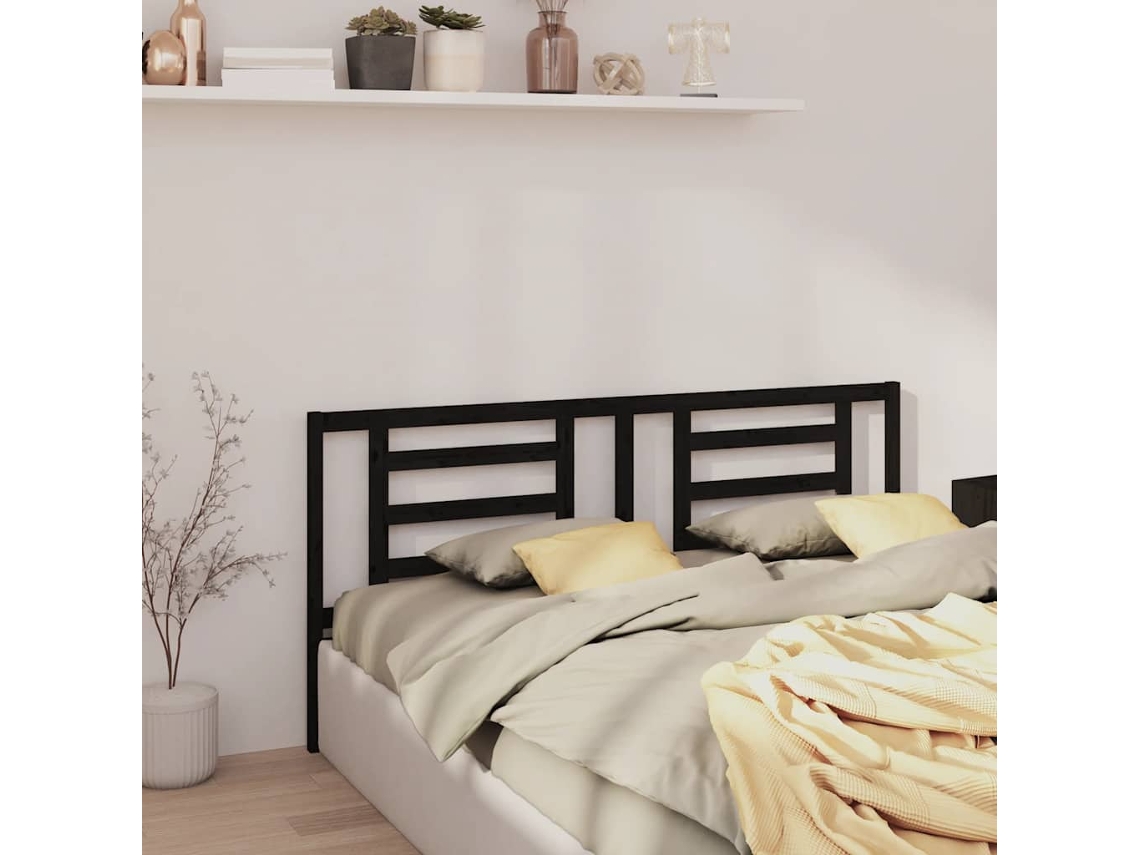 Vidaxl Cabeceira De Cama 206x4x100 Cm Pinho Maciço Preto