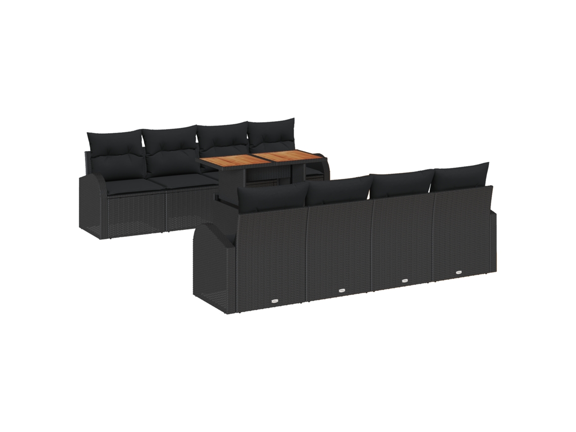 Conjunto 9 Sofá De Jardim Vidaxl Preto Vime Pe (100 X 55 X 73 Cm)