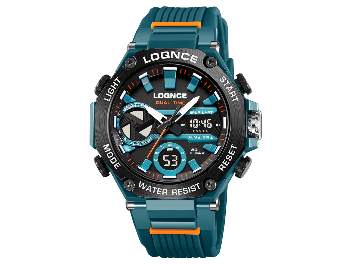Relógio MDUG esportivo com mostrador octogonal, elegante e luminoso (azul lago)