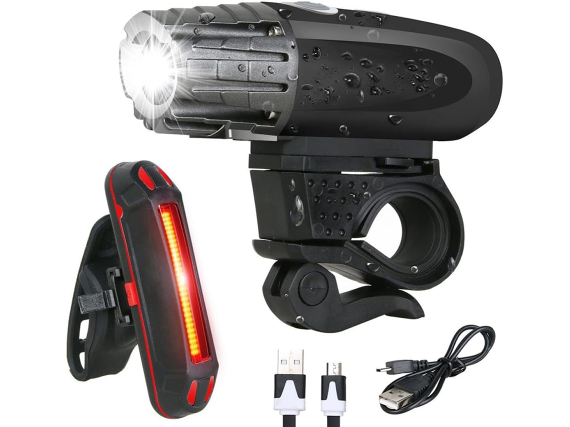 Conjunto De Luzes Noturnas Usb Para Bicicleta, Com Lanterna Traseira