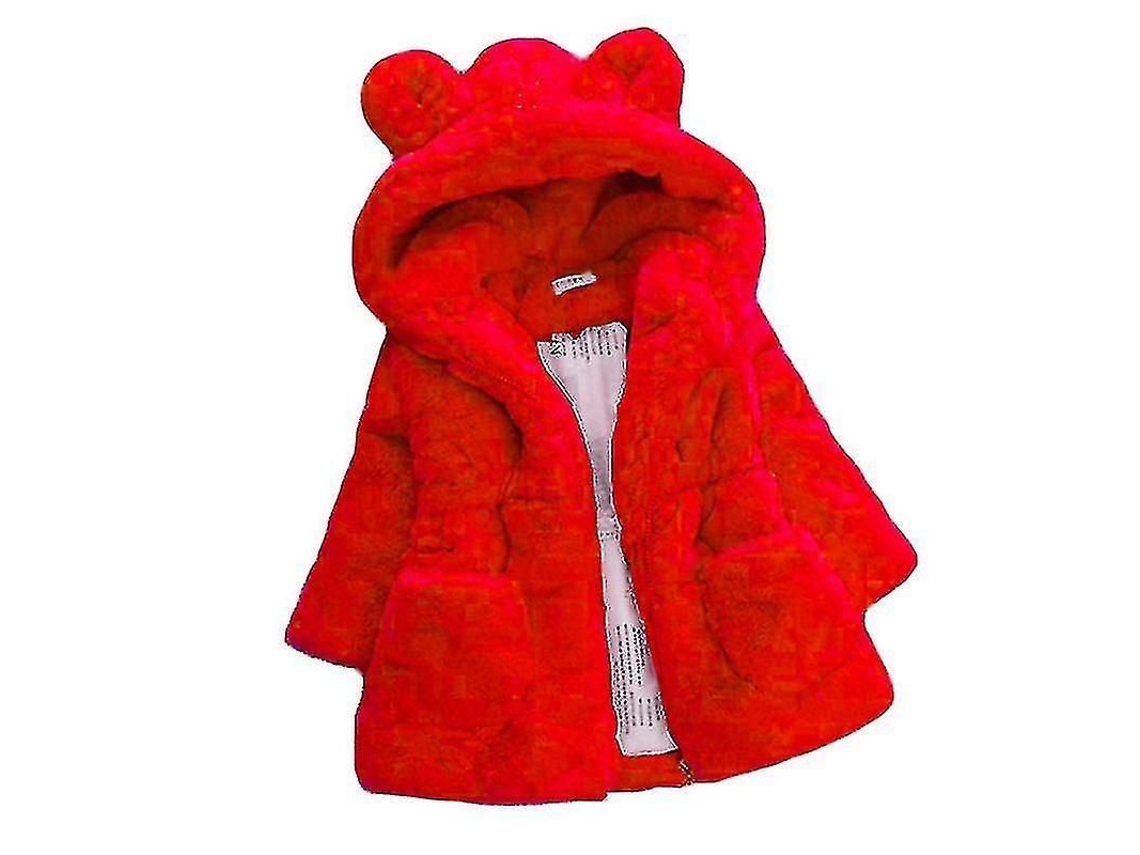 Jaqueta De Urso Teddy Com Capuz Fluffy De Pelúcia Falsa Para Meninas Inverno Quente Espessa E Macia Vermelho