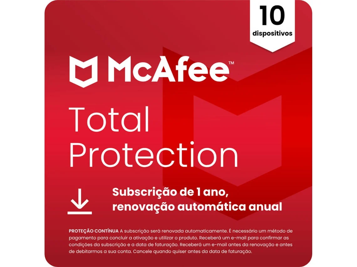 Software MCAFEE Total Protection (10 Dispositivos - 1 ano - PC, Mac, Smartphone e Tablet - Formato Digital)