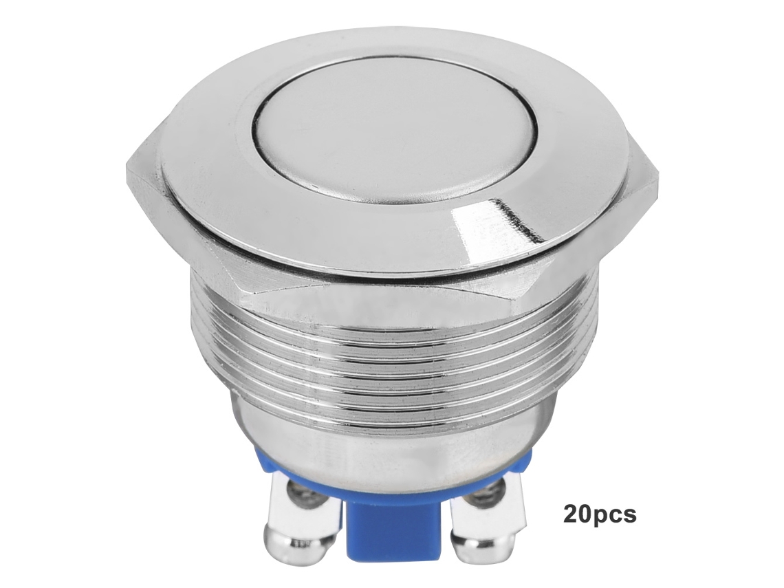 20pcs Chave De Pressão Momentânea Metálica 22mm À Prova D'água Com Cabeça Plana 2-pino Auto-reset