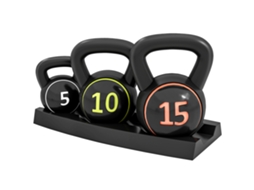 Conjunto 3 Kettlebells 2,2/4,5/6,8kg Com Cabo Antiderrapante, Bandeja Preta