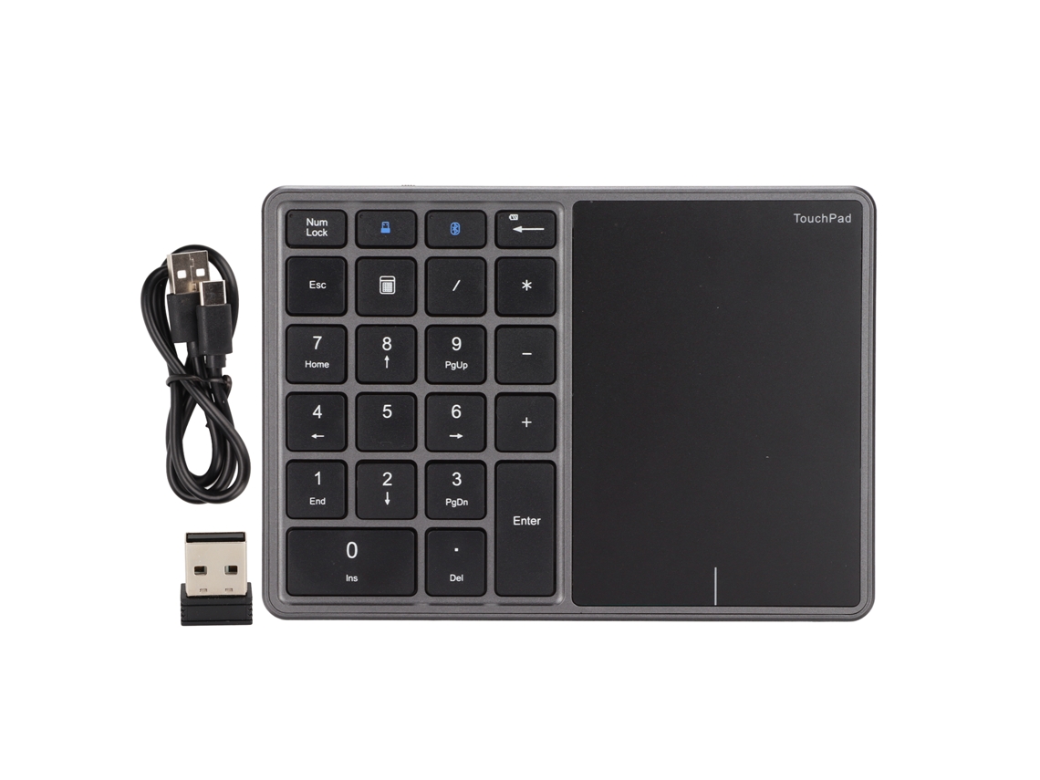 Teclado numérico sem fio 2 em 1 com touchpad, 22 teclas, Bluetooth 4.2, 2.4G, carregamento tipo C, 500 mAh, Slowmoose Iron Gray