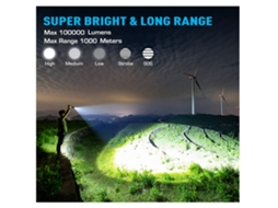 Lanternas de Led Recarregáveis,YIZHOOD Lantern-0110 Lanterna de 100.000 Lúmens Altos Lanterna Tática Mais Brilhante com Zoom Preta YIZHOOD