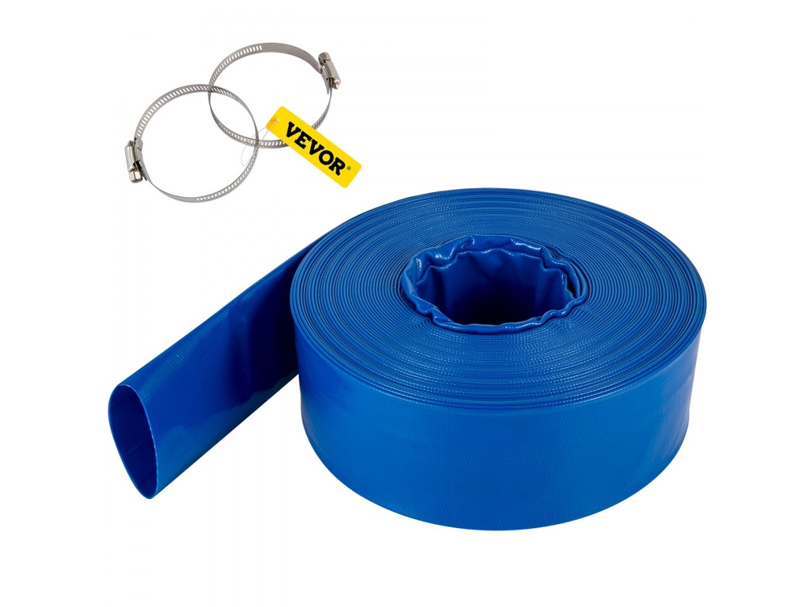Mangueira de Descarga VEVOR Mangueira Plana de 3Inch X 105' Mangueira de Drenagem de Retrolavagem de Pvc com Braçadeira