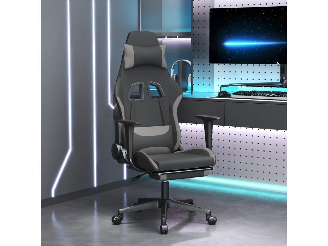 Vidaxl Cadeira De Gaming Com Apoio De Pés Tecido Preto E Cinza-claro