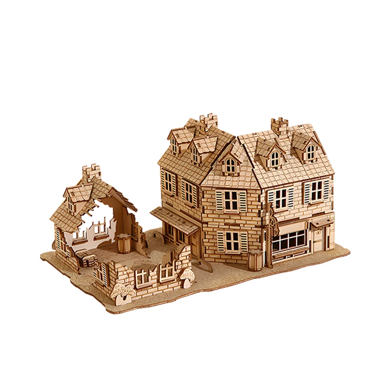 Kit de Modelo Arquitetônico Faça Você Mesmo, Quebra cabeça 3d de Madeira, Casa da Segunda Guerra Mundial, Edifício Militar, Ornamento de Mesa. MDUG