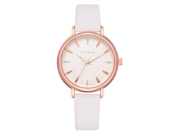 Relógio de Pulso Feminino de Quartzo Estilo Casual com Pulseira de Couro Pu Branco