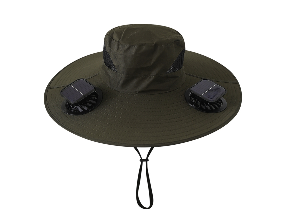 Chapéu com Ventilador Solar , Recarregável, para Pesca Ao Ar Livre, Proteção Solar e Sombra. MDUG (quadrado Verde Militar)