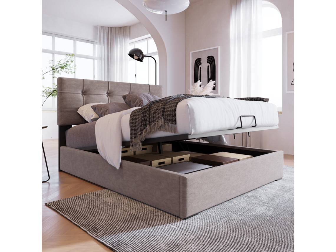 Cama 90x200 Estofada Baú Veludo Cinza