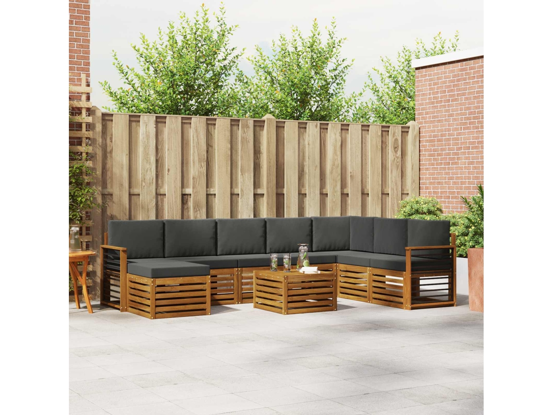 Vidaxl Conjunto De Sofás Para Exterior 9 Pcs Natural E Antracite