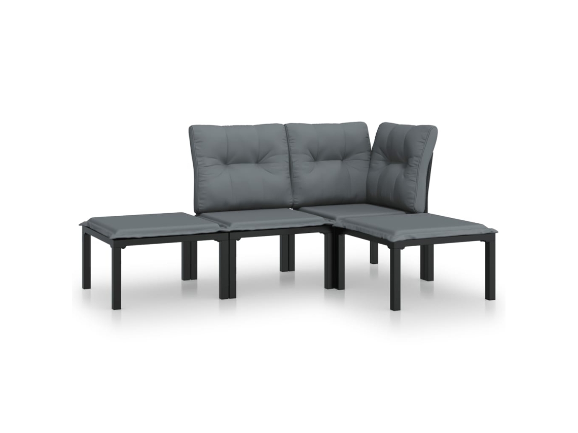 Conjunto de 4 Lounge de Jardim Vime Pe Preto e Cinzento MAISON EXCLUSIVE (4 pcs)