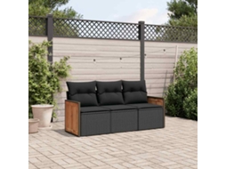 Vidaxl 3 Pcs Conjunto Sofás De Jardim Com Almofadões Vime Pe Preto