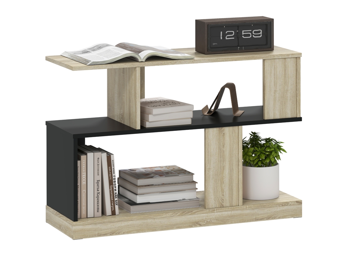 Mesa Auxiliar Em Forma De S, Mesa Para Extremidade De Sofá Com 3 Níveis De Prateleiras De Arrumação 90 X 30 X 61 Cm, Efeito Madeira Natural Preto