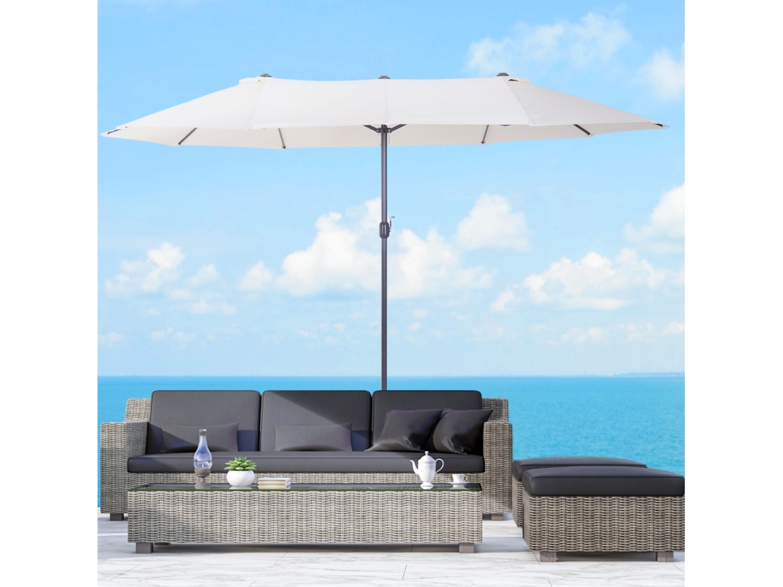 Guarda-sol, Guarda-sol De Jardim, Guarda-sol De Mercado, Guarda-sol Duplo, Guarda-sol De Pátio Com Manivela, Bege, Oval, 455 X 270 X 240 Cm