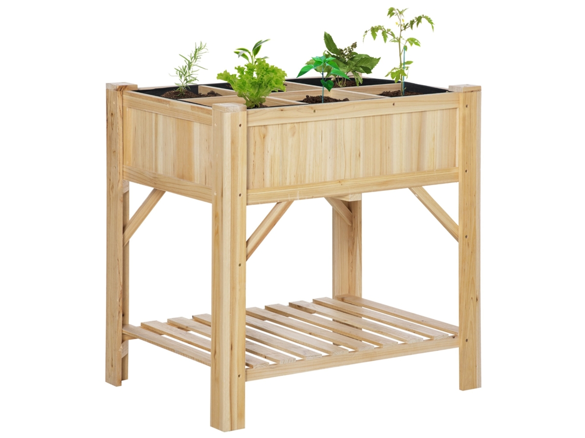 Cama para horta elevada com 6 compartimentos em madeira de abeto, 78,5x58x81cm BTFORUS