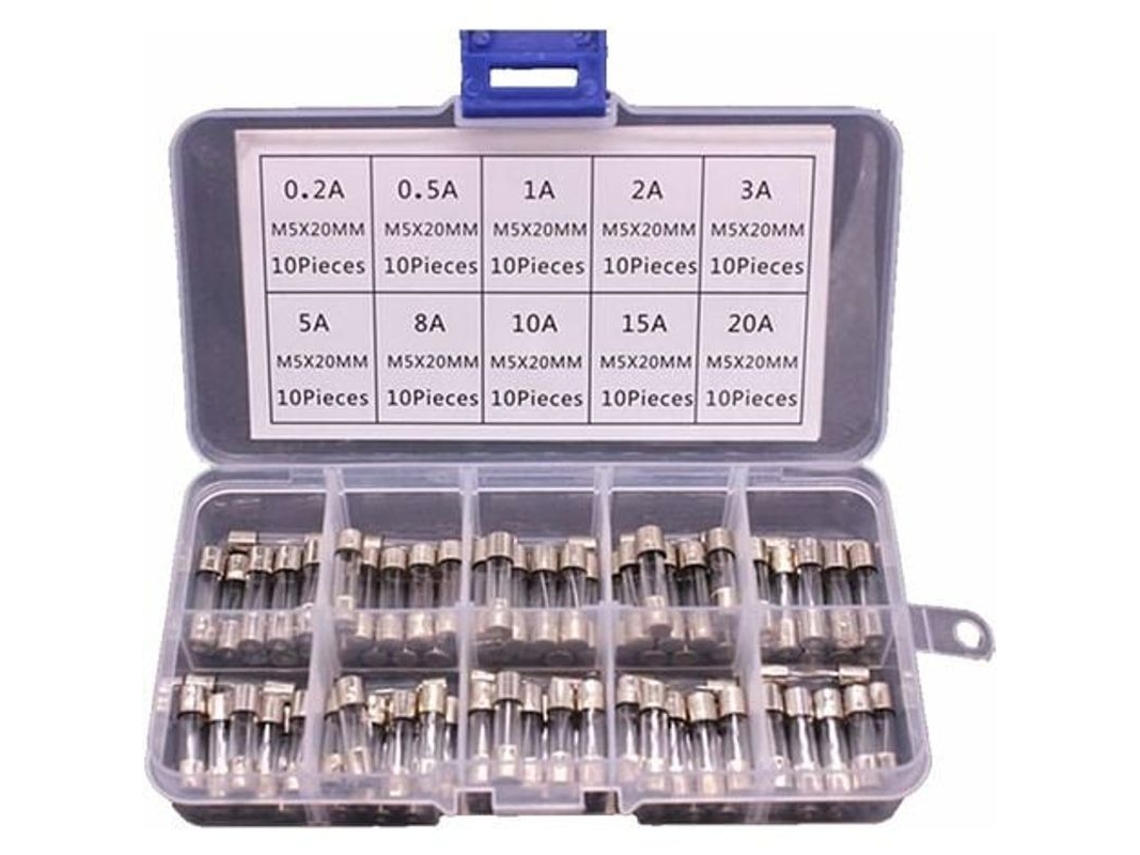 2026 100 Fusíveis de Vidro 5x20mm em Caixa 0.2a 20a 10 Modelos 250v Rápido