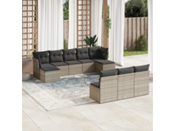 Vidaxl 10 Pcs Conjunto Sofás De Jardim C/ Almofadões Vime Pe Cinzento