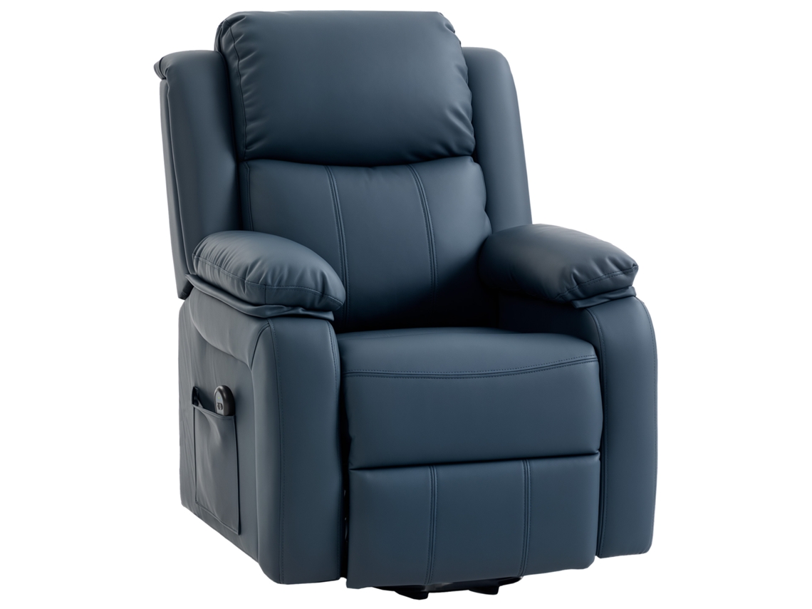 Cadeira Relax Elétrica Reclinável Azul, controle remoto, 160°, apoio para os pés, 76x90x105cm | S/MARCA