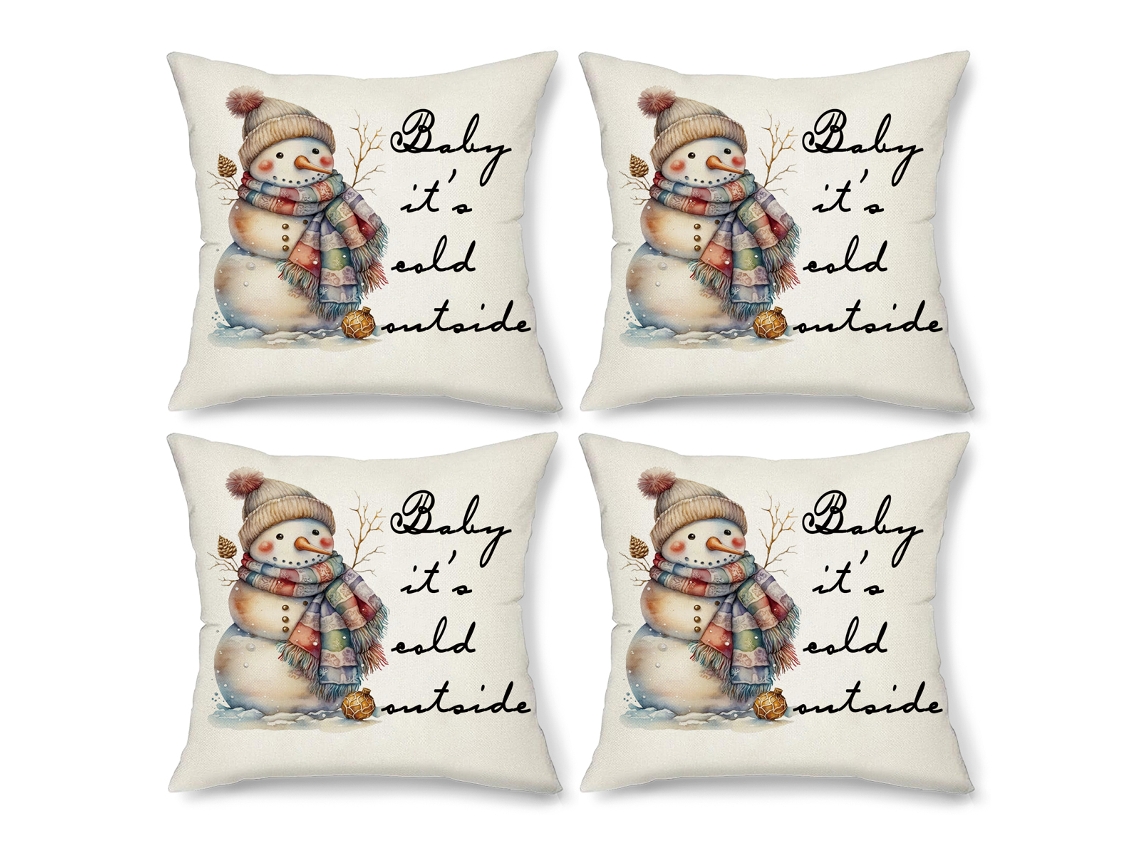 4 Pçs Capa de Almofada de Natal Floco de Neve Árvore de Natal Decoração de Natal Capa de Almofada Núcleo de Travesseiro Não Incluído