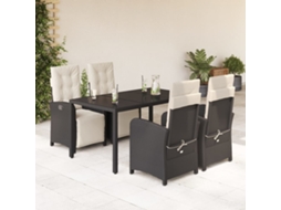 5 Pcs Conjunto De Jantar P/ Jardim C/ Almofadões Vime Pe Preto Dkd Home Decor