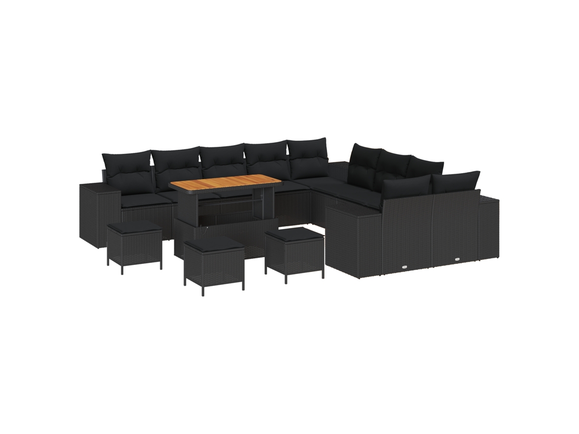 Conjunto 14 Conjunto De Sofá De Jardim Vidaxl Preto Vime Pe (110 X 55 X 71 Cm)