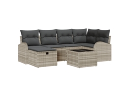 Conjunto 7 Conjunto De Sofá De Jardim Vidaxl Cinzento-claro Vime Pe (55 X 55 X 37 Cm)