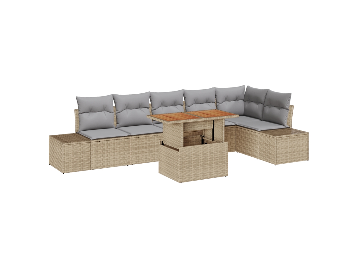 Conjunto 7 Móveis De Jardim Vidaxl Bege Vime Pe (100 X 55 X 73 Cm)