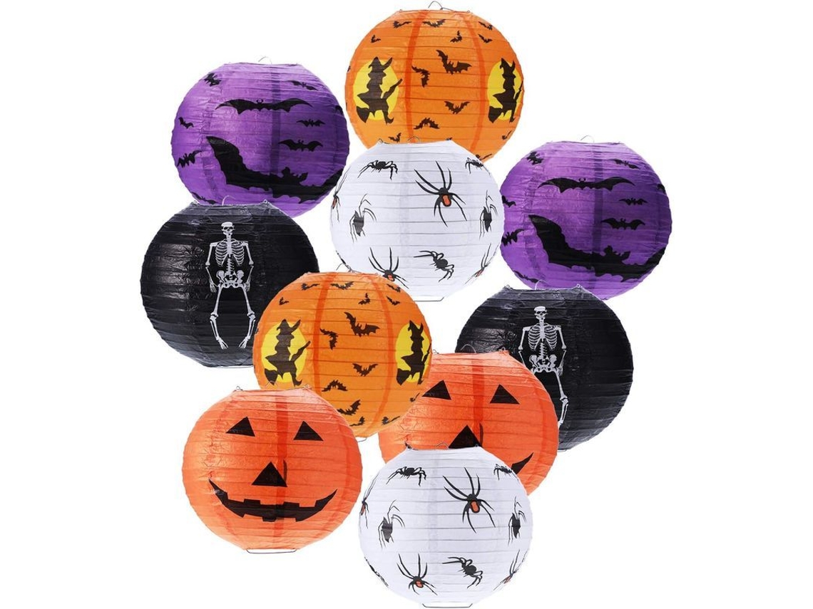 2026-10 Lanternas De Papel Halloween Jack-o'-lantern Morcego Aranha Cabeça De Crânio Decorativo Para Festas Interiores E Exteriores 8 Polegadas
