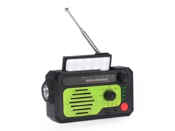 Rádio de Emergência Solar com Manivela, Multifuncional, Lanterna, Bluetooth, Verde AQUAFORGE
