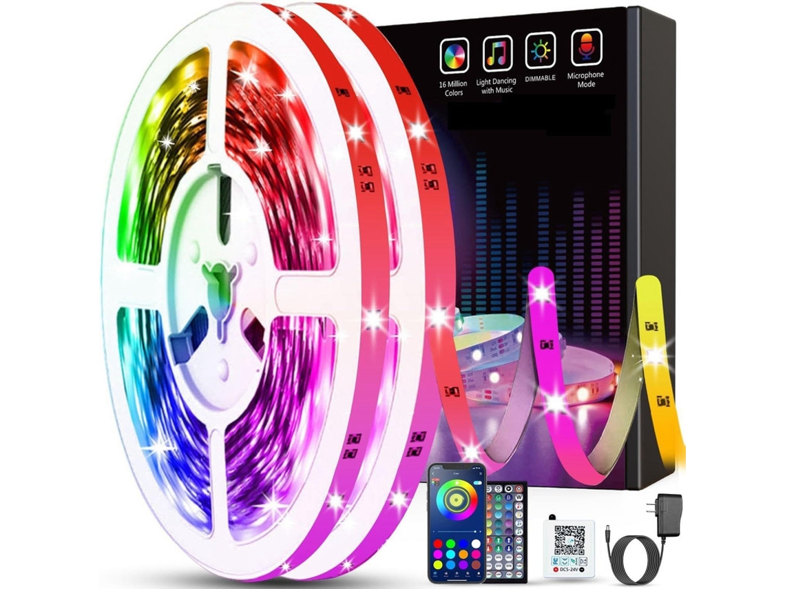 Fita Led, 30 M, Rgb, Comando Remoto, Bluetooth, App, Para Decoração De Móveis, Televisão, Prateleiras E Ambientes Internos