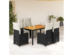 7 Pcs Conjunto De Bistrô P/ Jardim C/ Almofadões Vime Pe Preto Dkd Home Decor