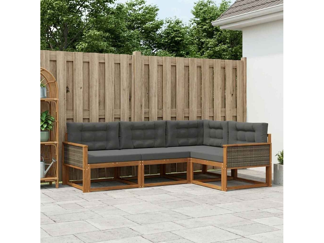 Vidaxl Conjunto De Sofás Para Exterior 4 Unid. Natural E Antracite