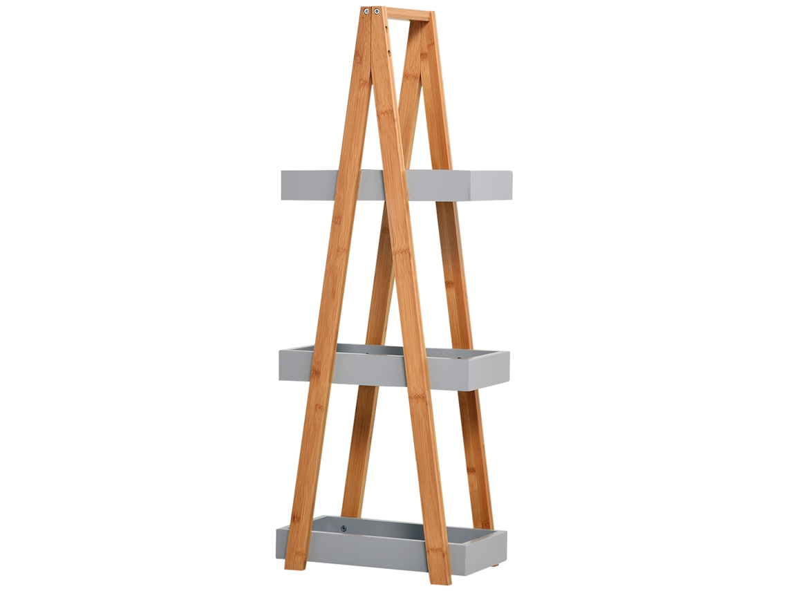 Estante De Bambú Para Casa De Banho Com 3 Prateleiras De Armazenamento Móvel Organizador 30x18x81 Cm Madeira E Cinza