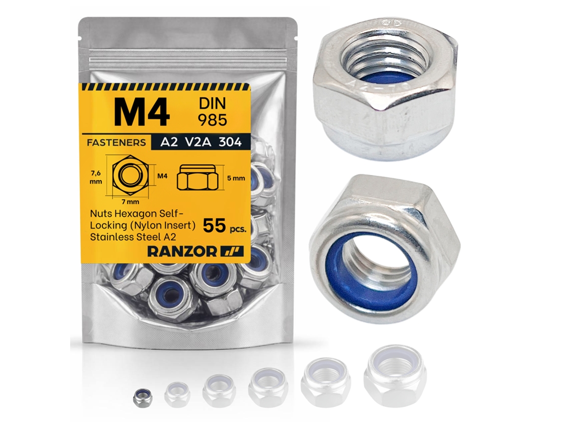 Porca Autoblocante Inox A2 Din 985 M4 (55 Un.) Ranzor | Hex Lock Nut Stainless Steel Aisi 304