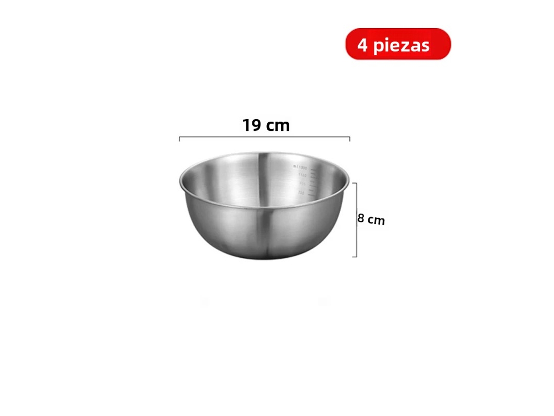 (conjunto De 4 Peças, 19 Cm, Prata) Tigelas De Cozinha Em Aço Inoxidável, Estilo Coreano, Para Salada De Frutas, Com Marcações.