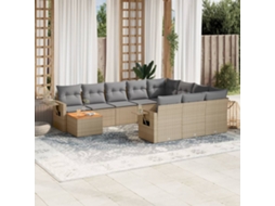 Vidaxl 11 Pcs Conj. Sofás Jardim C/ Almofadões Vime Pe Bege Misturado