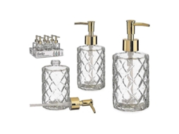 Jabonera Transparente Oro Vidrio Abs 330ml 7,3x17,5x7,3cm 2025
