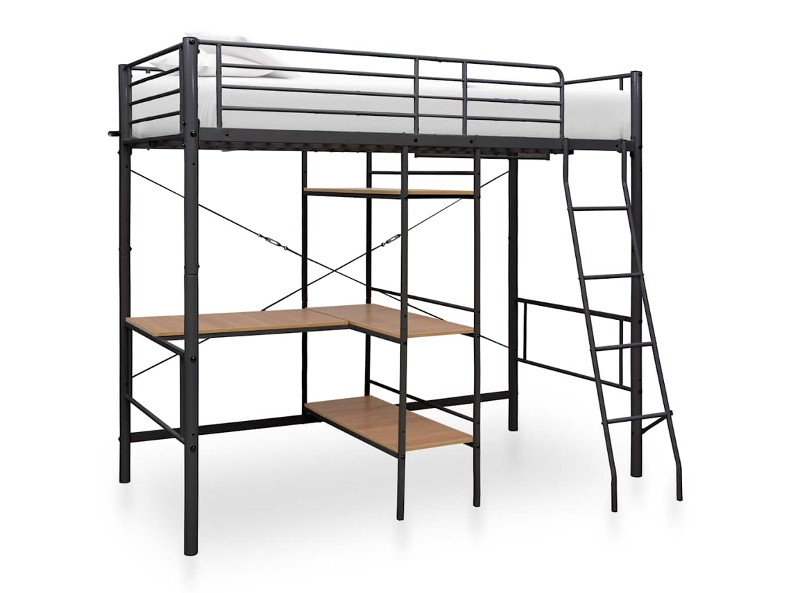 Vidaxl Beliche Com Secretária 90x200 Cm Metal Cinzento