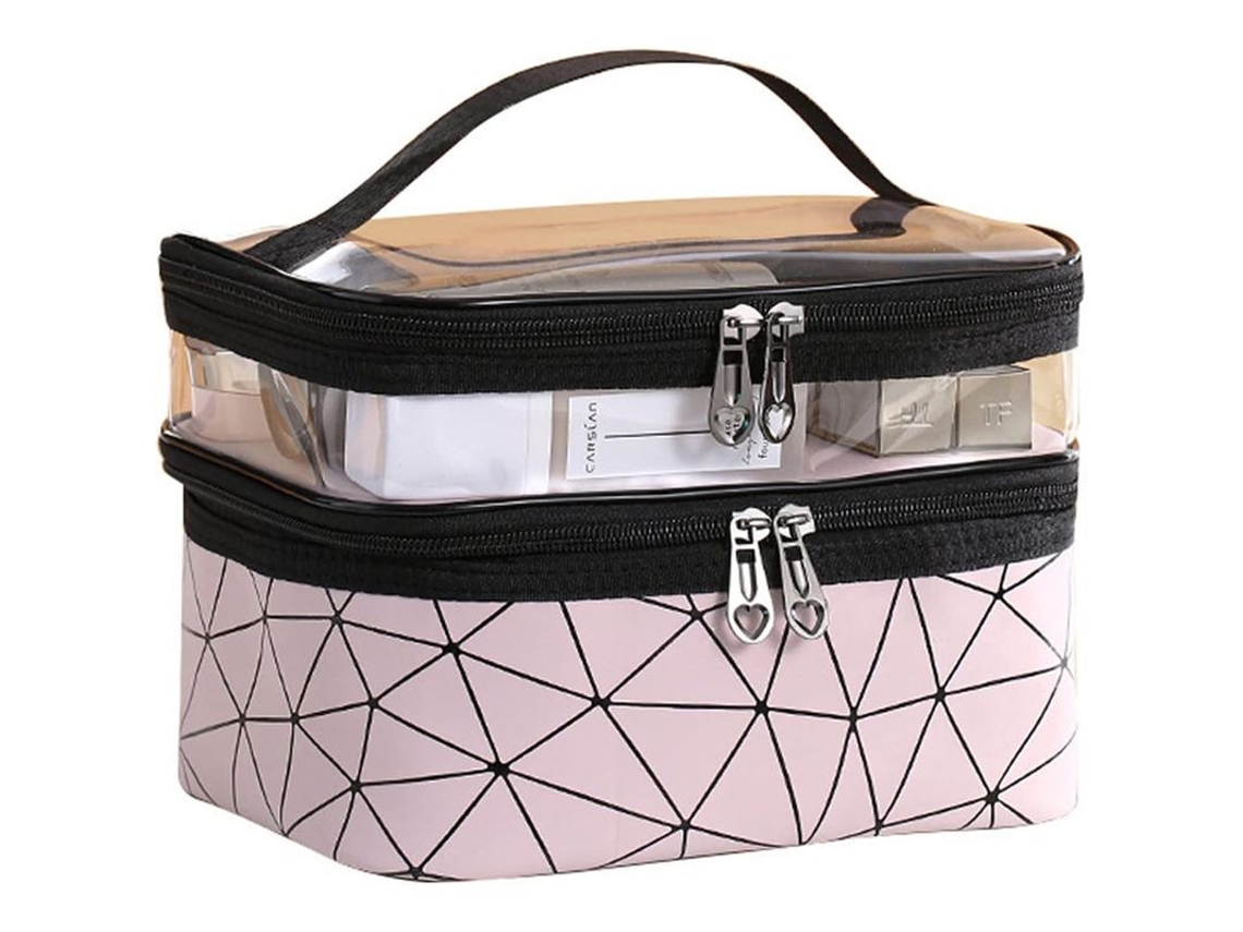 Bolsa de maquiagem grande de duas camadas, bolsa de toalharias profissional para viagens com alça, S/MARCA