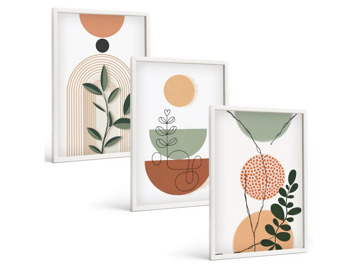 Pinturas Murais Modernas Formas Florais Abstratas Moldura Branca Pinturas De Quarto Espelharte (3 Piezas De 40x60 Cm)