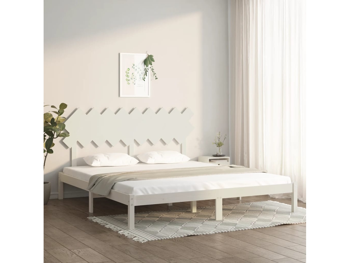 Estrutura de cama super king 180x200 cm madeira maciça branco