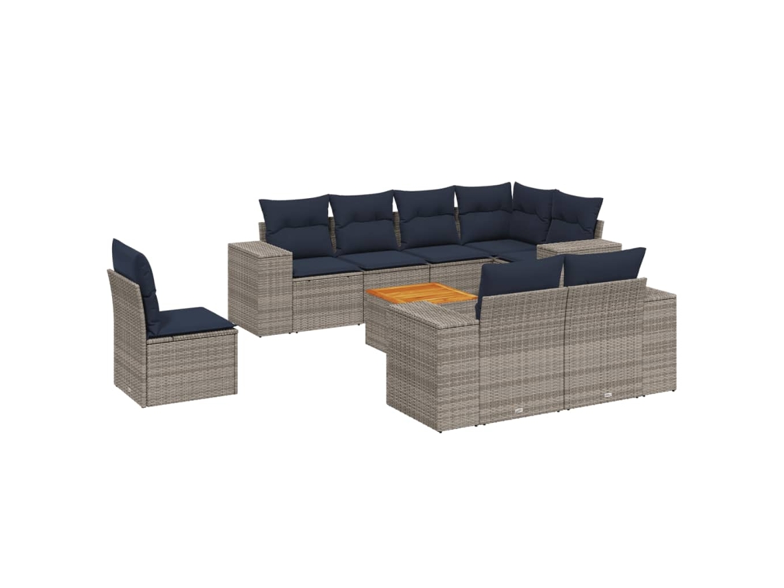 Conjunto de Sofá de Jardim, 9 Peças, Almofadas, Rattan Cinza MAISON EXCLUSIVE